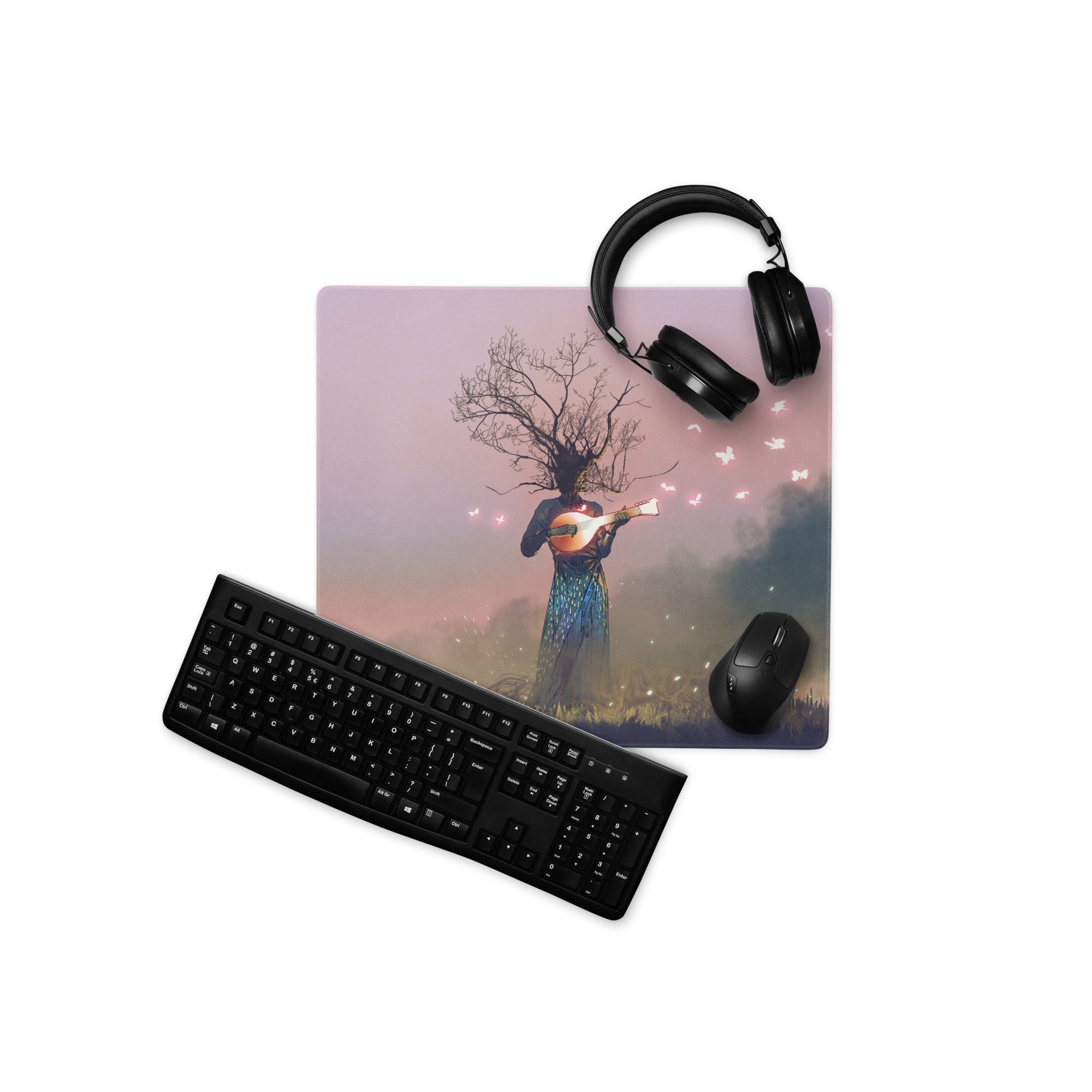 Dreamscape Guitar Tree Mouse Pad - Mouse Pad Large For Gaming Desk Pink Purple Surreal Digital Art Dreamy Mood Decor