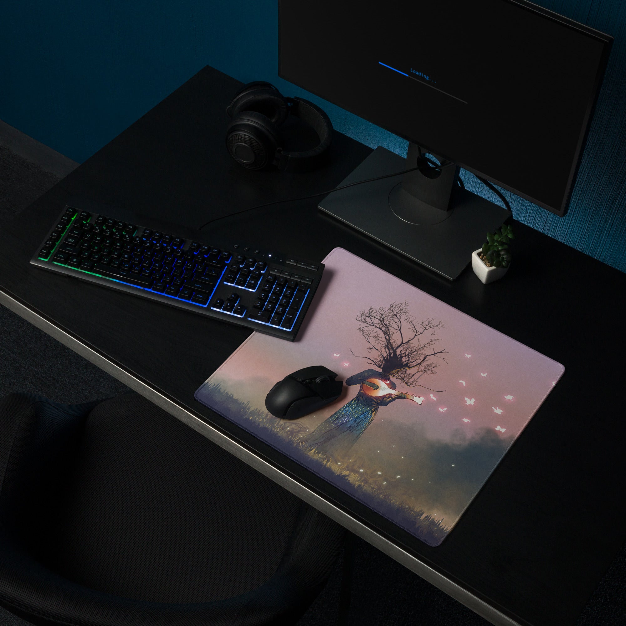 Dreamscape Guitar Tree Mouse Pad - Mouse Pad Large For Gaming Desk Pink Purple Surreal Digital Art Dreamy Mood Decor