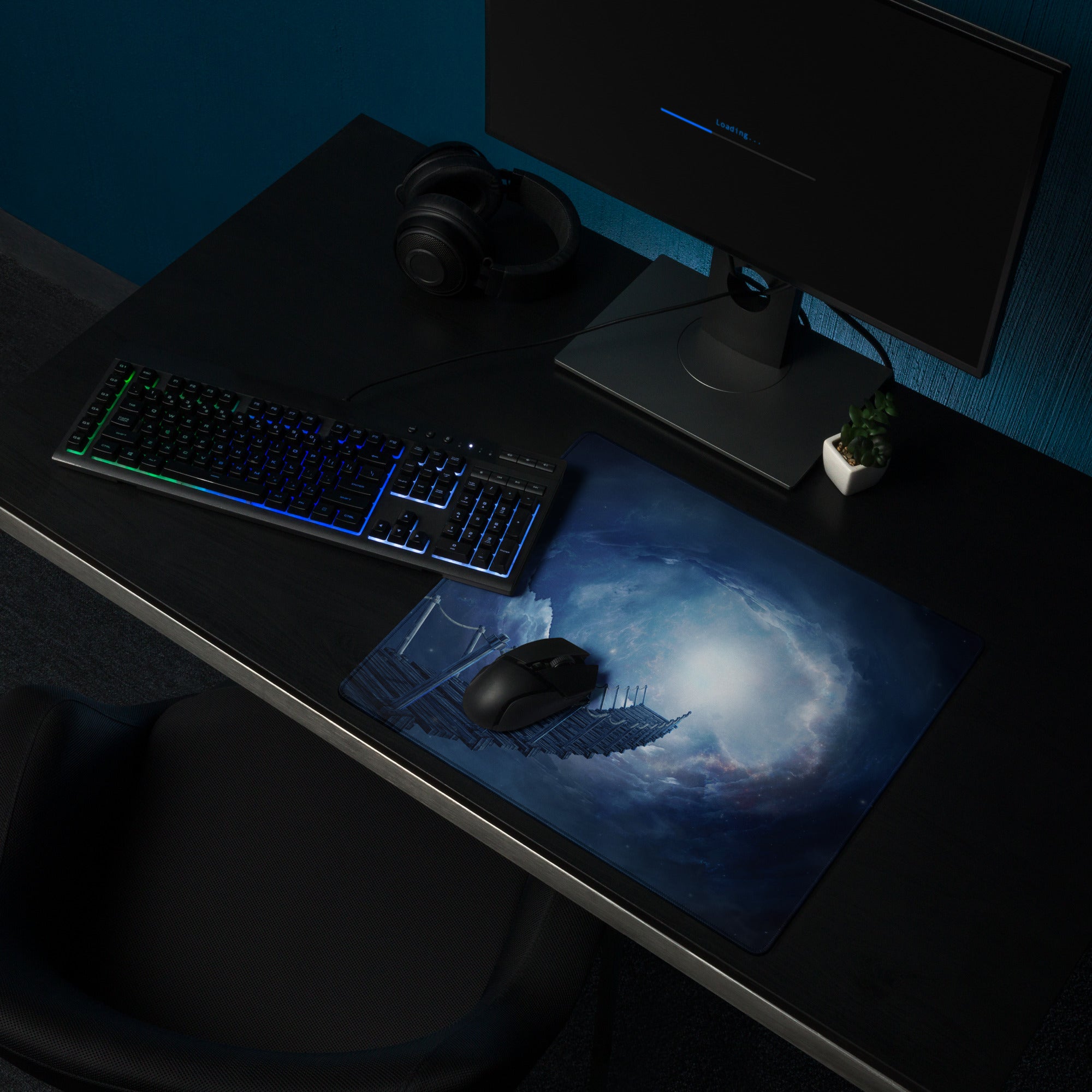 Cosmic Bridge Gaming Mouse Pad - Cosmic Bridge Deep Blue Gaming Desk Cinematic Epic Mood SciFi Modern Space Pad Art