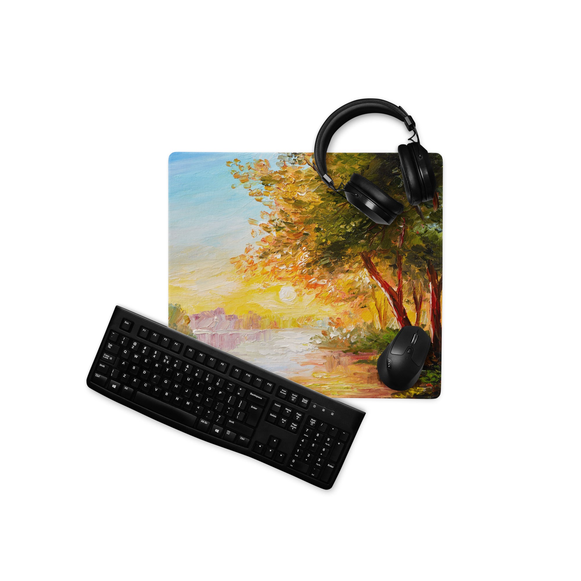 Autumn Landscape Impressionist Mouse Pad - Landscape Art Blue Sunset Desk Gaming Warm Vibrant Modern Decor Oil Painting