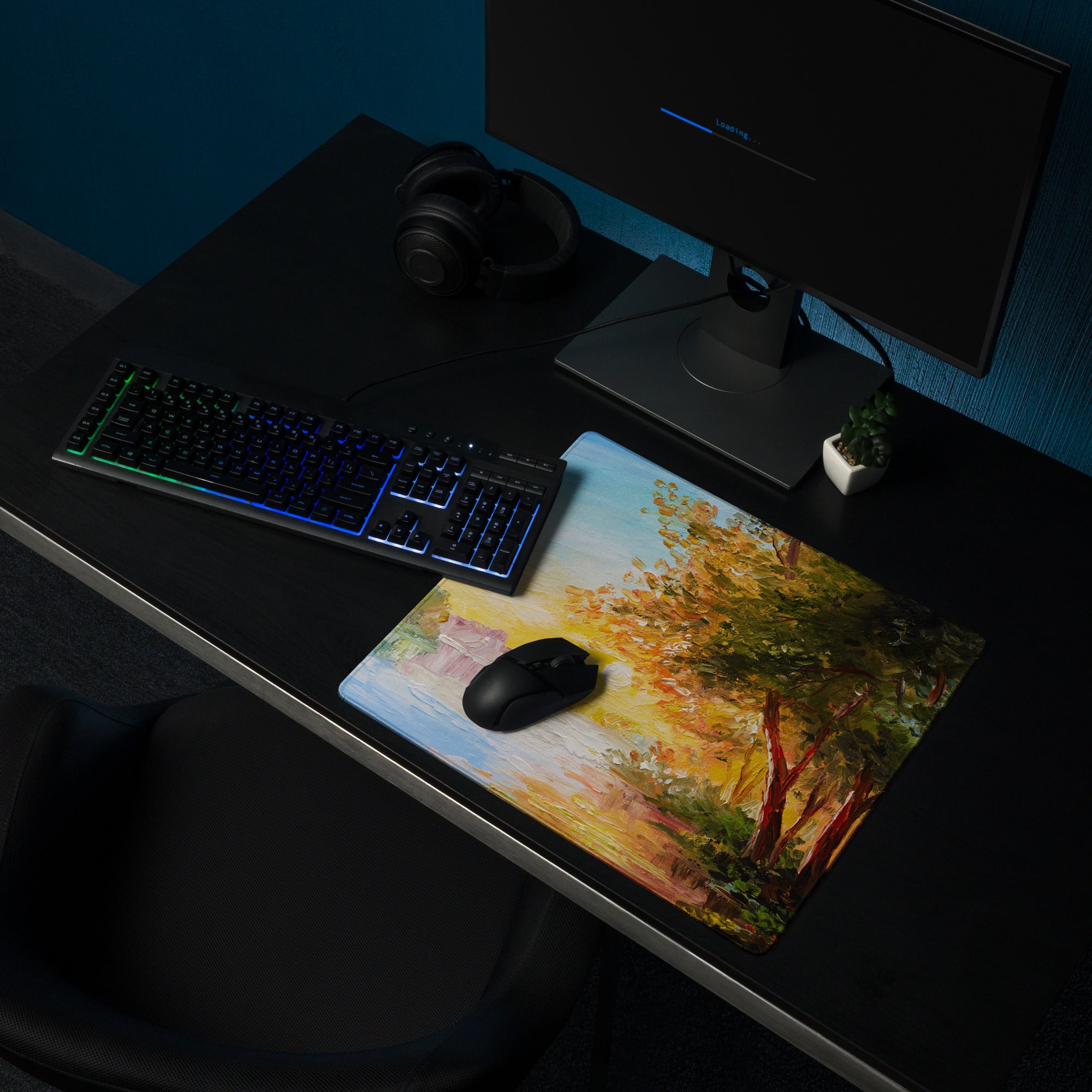 Autumn Landscape Impressionist Mouse Pad - Landscape Art Blue Sunset Desk Gaming Warm Vibrant Modern Decor Oil Painting