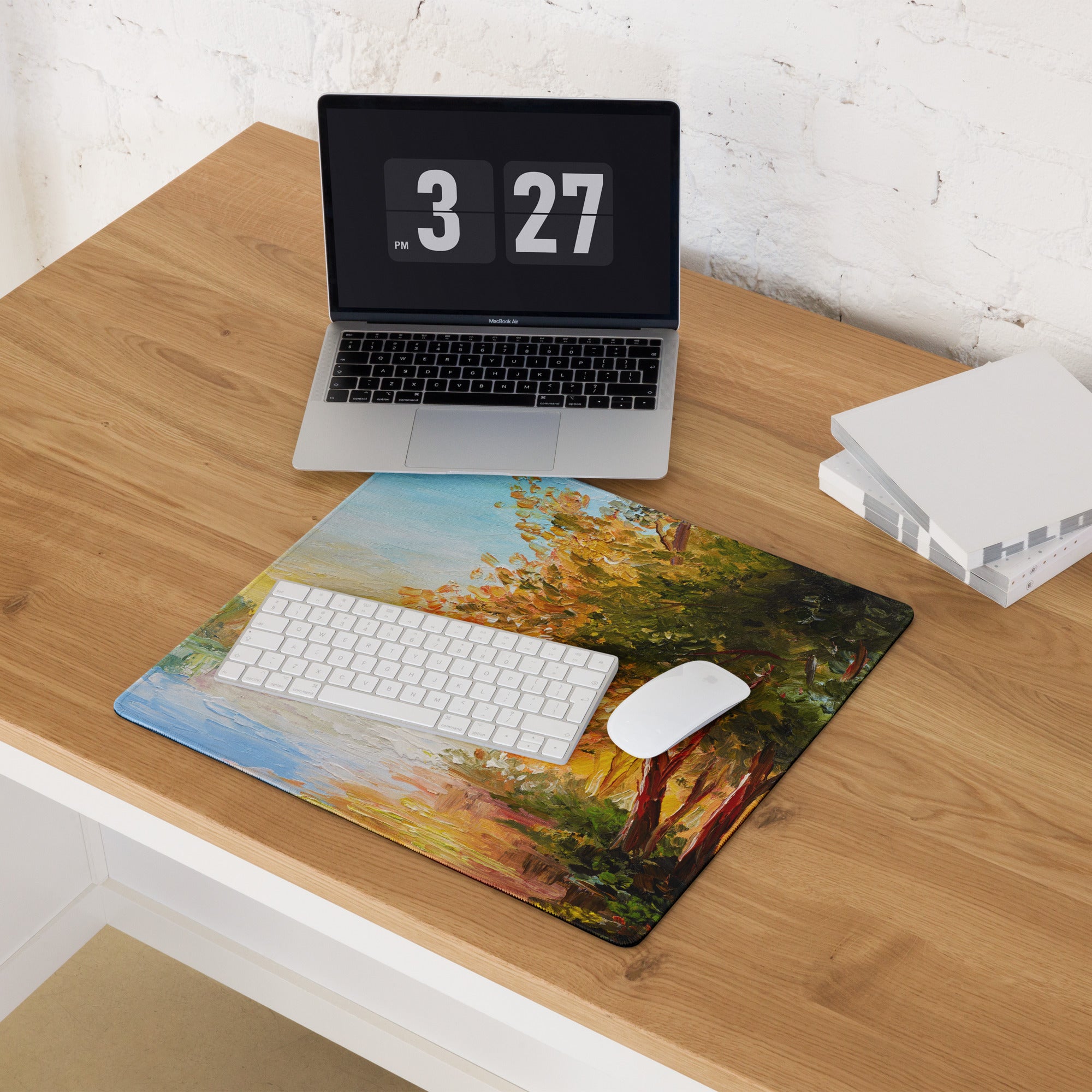 Autumn Landscape Impressionist Mouse Pad - Landscape Art Blue Sunset Desk Gaming Warm Vibrant Modern Decor Oil Painting