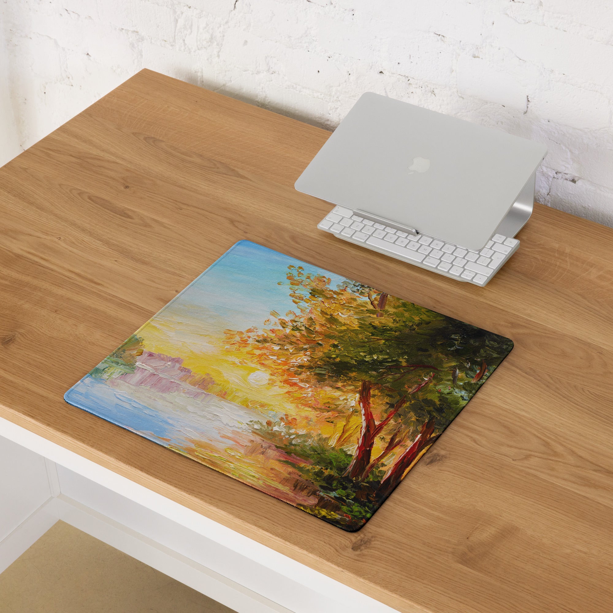 Autumn Landscape Impressionist Mouse Pad - Landscape Art Blue Sunset Desk Gaming Warm Vibrant Modern Decor Oil Painting