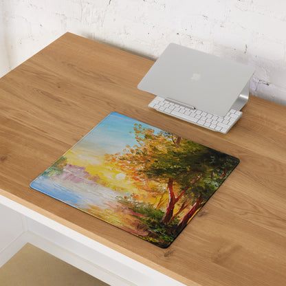 Autumn Landscape Impressionist Mouse Pad - Landscape Art Blue Sunset Desk Gaming Warm Vibrant Modern Decor Oil Painting