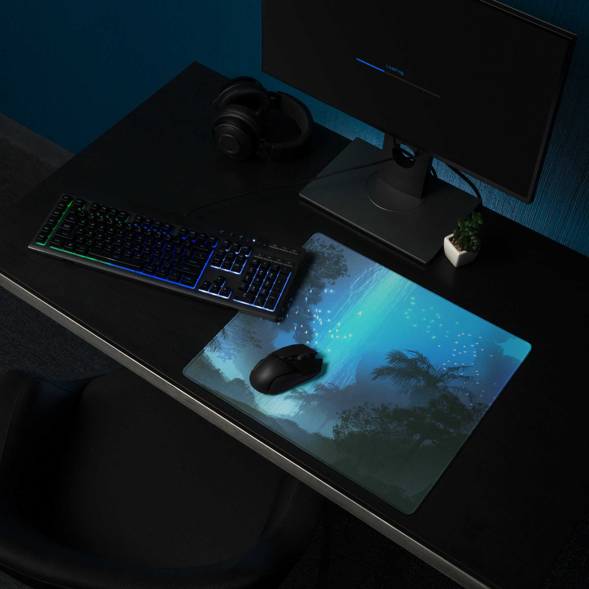 Azure Jungle Gaming Mouse Pad - Gaming Mouse Pad Blue Gradient Desk Setup Modern Calm Mood Minimalist Decor for Gamers