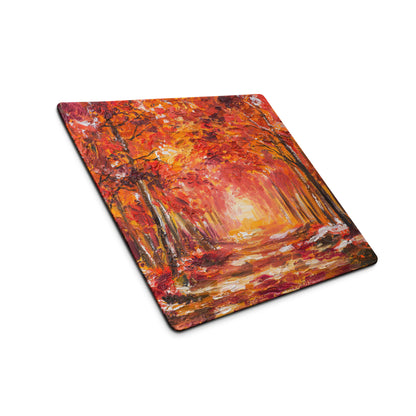 Autumn Forest Abstract Art Mouse Pad - Autumn Forest Art Orange Yellow Desk Mat Abstract Cozy Warm Desk Setup Impasto