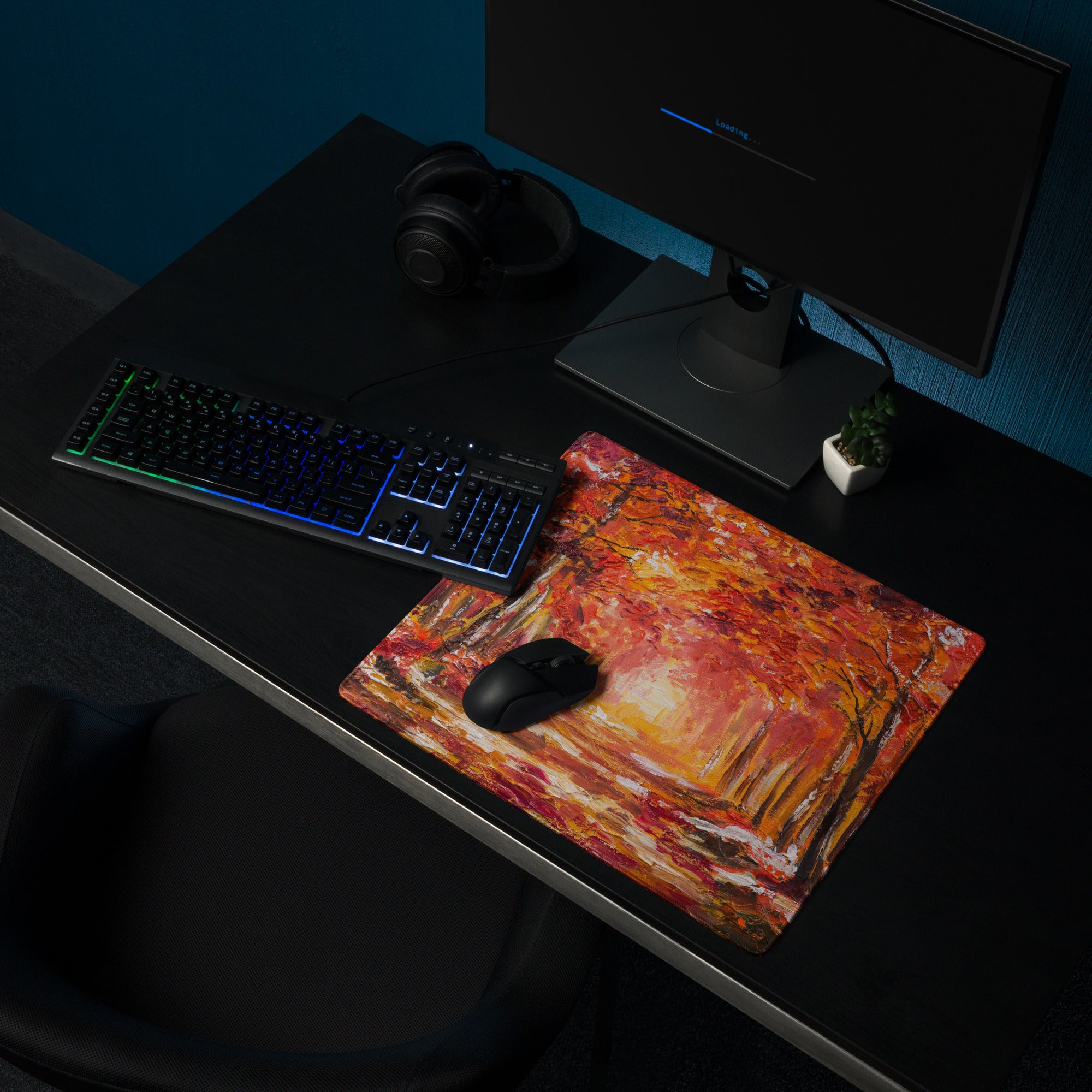 Autumn Forest Abstract Art Mouse Pad - Autumn Forest Art Orange Yellow Desk Mat Abstract Cozy Warm Desk Setup Impasto