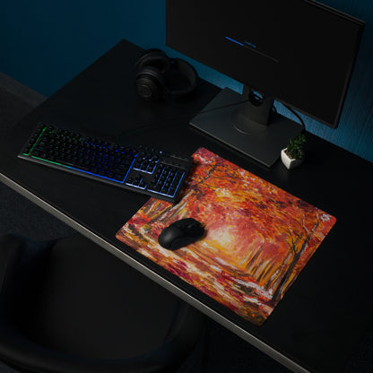 Autumn Forest Abstract Art Mouse Pad - Autumn Forest Art Orange Yellow Desk Mat Abstract Cozy Warm Desk Setup Impasto