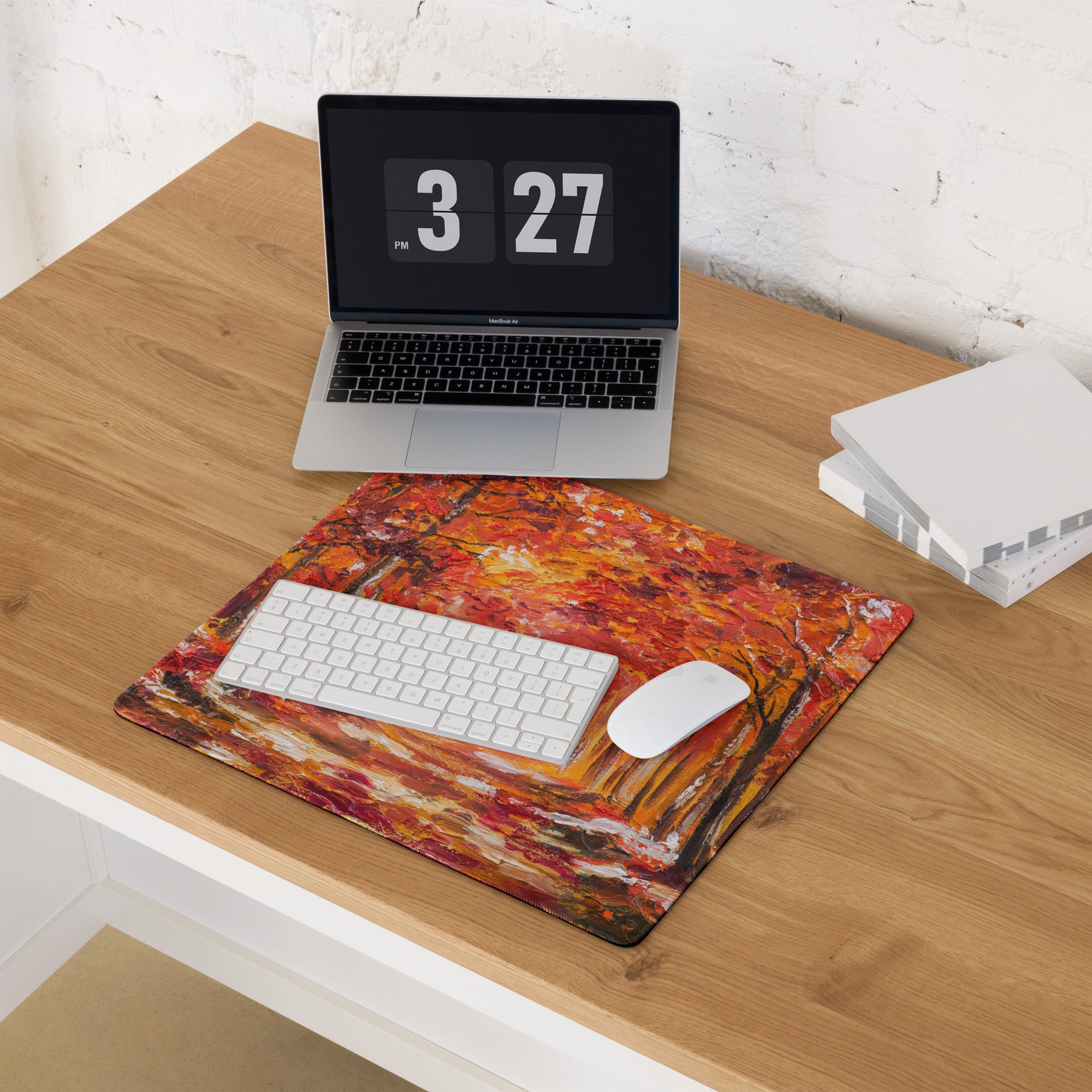 Autumn Forest Abstract Art Mouse Pad - Autumn Forest Art Orange Yellow Desk Mat Abstract Cozy Warm Desk Setup Impasto
