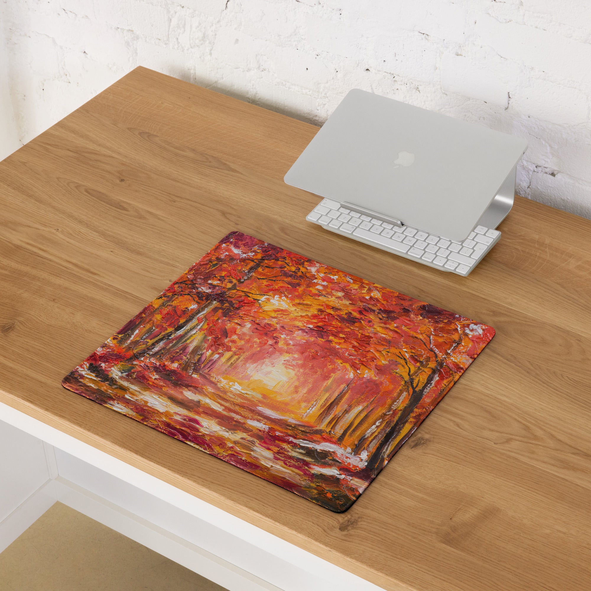 Autumn Forest Abstract Art Mouse Pad - Autumn Forest Art Orange Yellow Desk Mat Abstract Cozy Warm Desk Setup Impasto