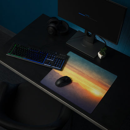 Sunset Mountain Landscape Gaming Pad - Sunset Mountain Landscape, Navy Gradient, Gaming Desk, Photo, Warm Mood