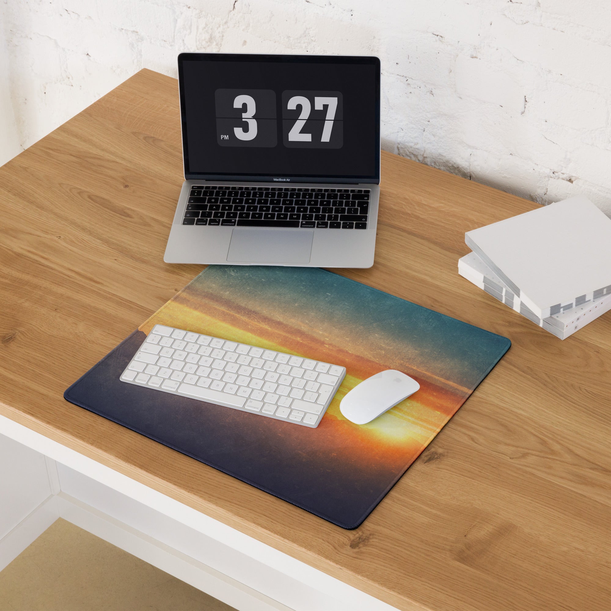 Sunset Mountain Landscape Gaming Pad - Sunset Mountain Landscape, Navy Gradient, Gaming Desk, Photo, Warm Mood