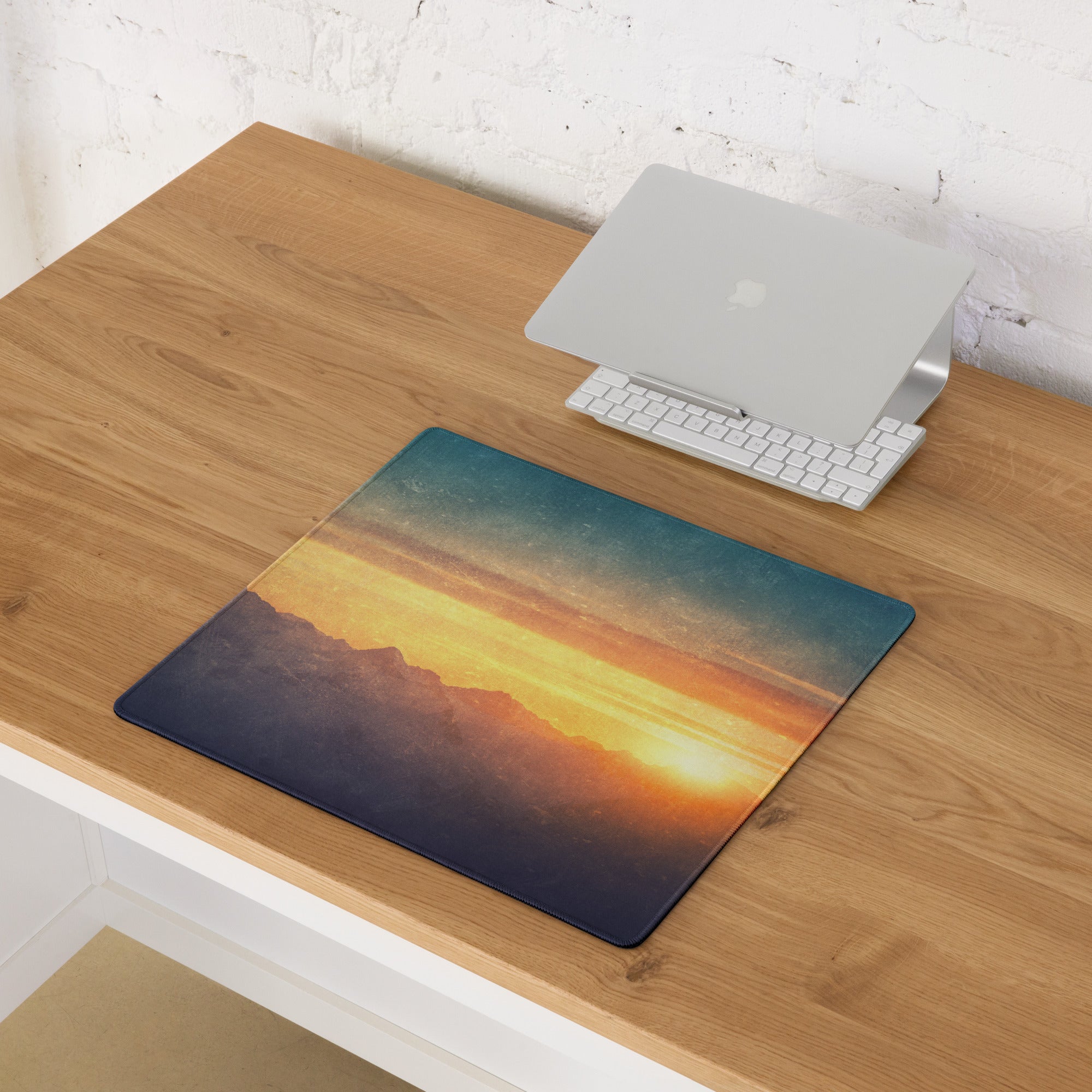 Sunset Mountain Landscape Gaming Pad - Sunset Mountain Landscape, Navy Gradient, Gaming Desk, Photo, Warm Mood