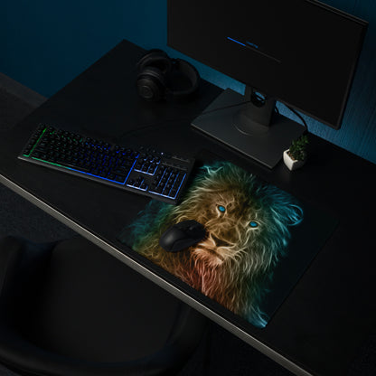 Cat Portrait Mouse Pad Multicolor Neon Gaming Desk Fractal Art - Mood Cyberpunk, Modern Minimal, Large Mouse Pad