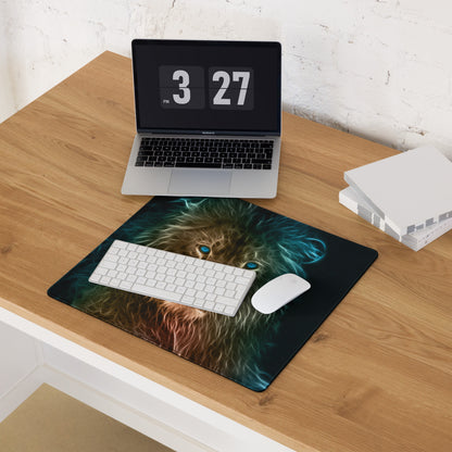 Cat Portrait Mouse Pad Multicolor Neon Gaming Desk Fractal Art - Mood Cyberpunk, Modern Minimal, Large Mouse Pad