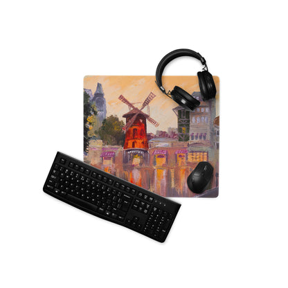 Dutch Windmill Desk Pad - Windmill Town Orange Purple Desk Gaming Impressionist Mood Warm Sunset Vintage Mouse Pad Oil