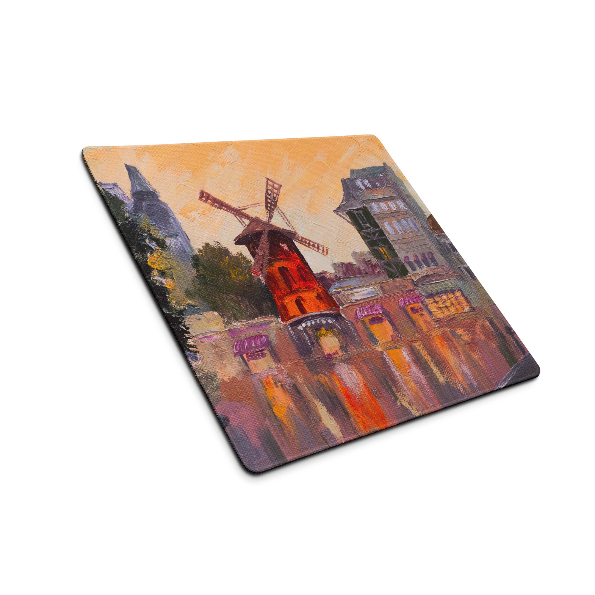Dutch Windmill Desk Pad - Windmill Town Orange Purple Desk Gaming Impressionist Mood Warm Sunset Vintage Mouse Pad Oil