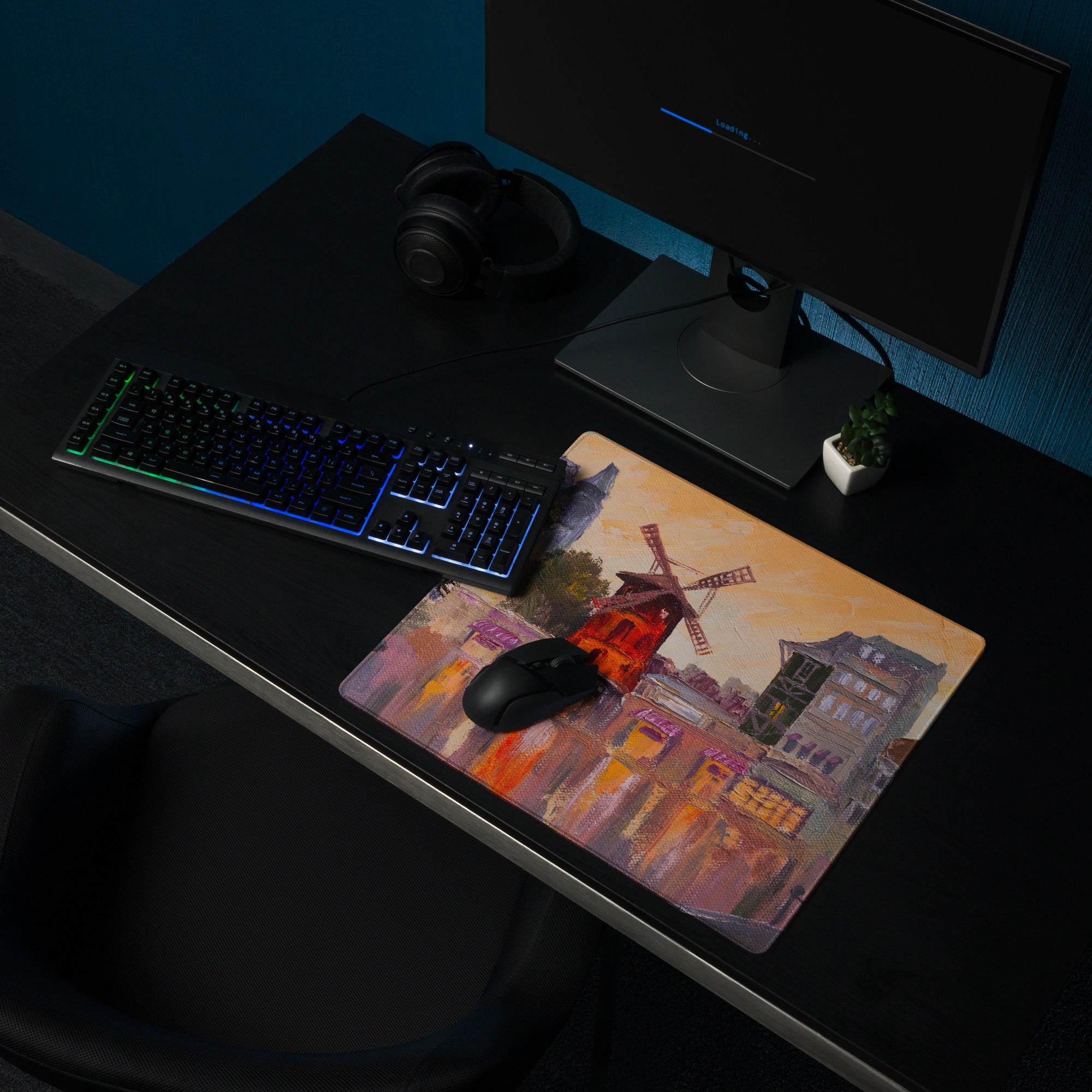 Dutch Windmill Desk Pad - Windmill Town Orange Purple Desk Gaming Impressionist Mood Warm Sunset Vintage Mouse Pad Oil