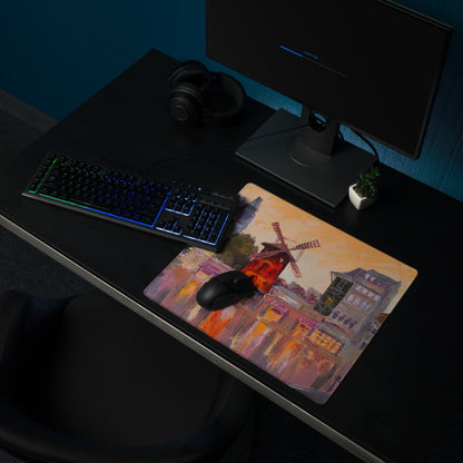 Dutch Windmill Desk Pad - Windmill Town Orange Purple Desk Gaming Impressionist Mood Warm Sunset Vintage Mouse Pad Oil