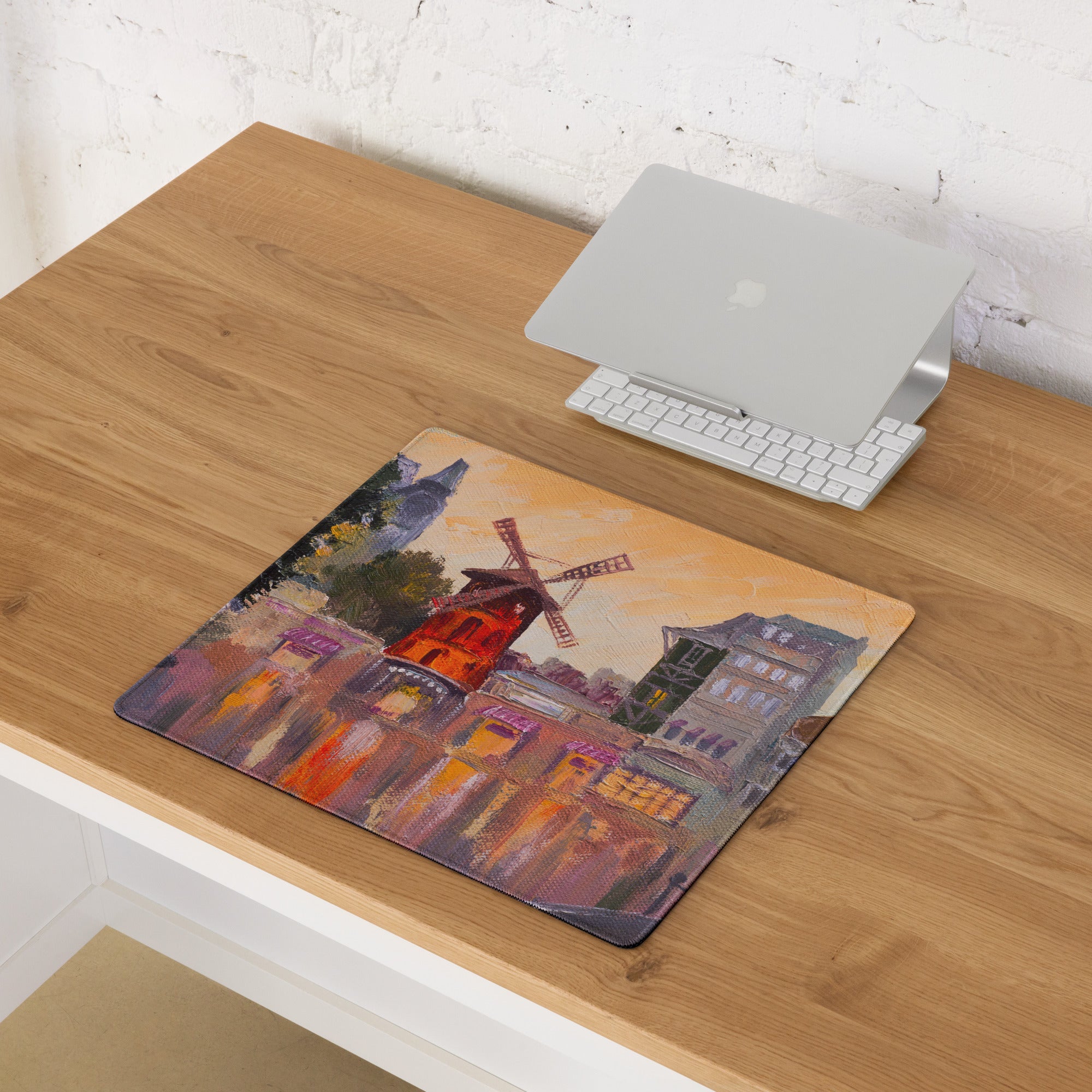 Dutch Windmill Desk Pad - Windmill Town Orange Purple Desk Gaming Impressionist Mood Warm Sunset Vintage Mouse Pad Oil
