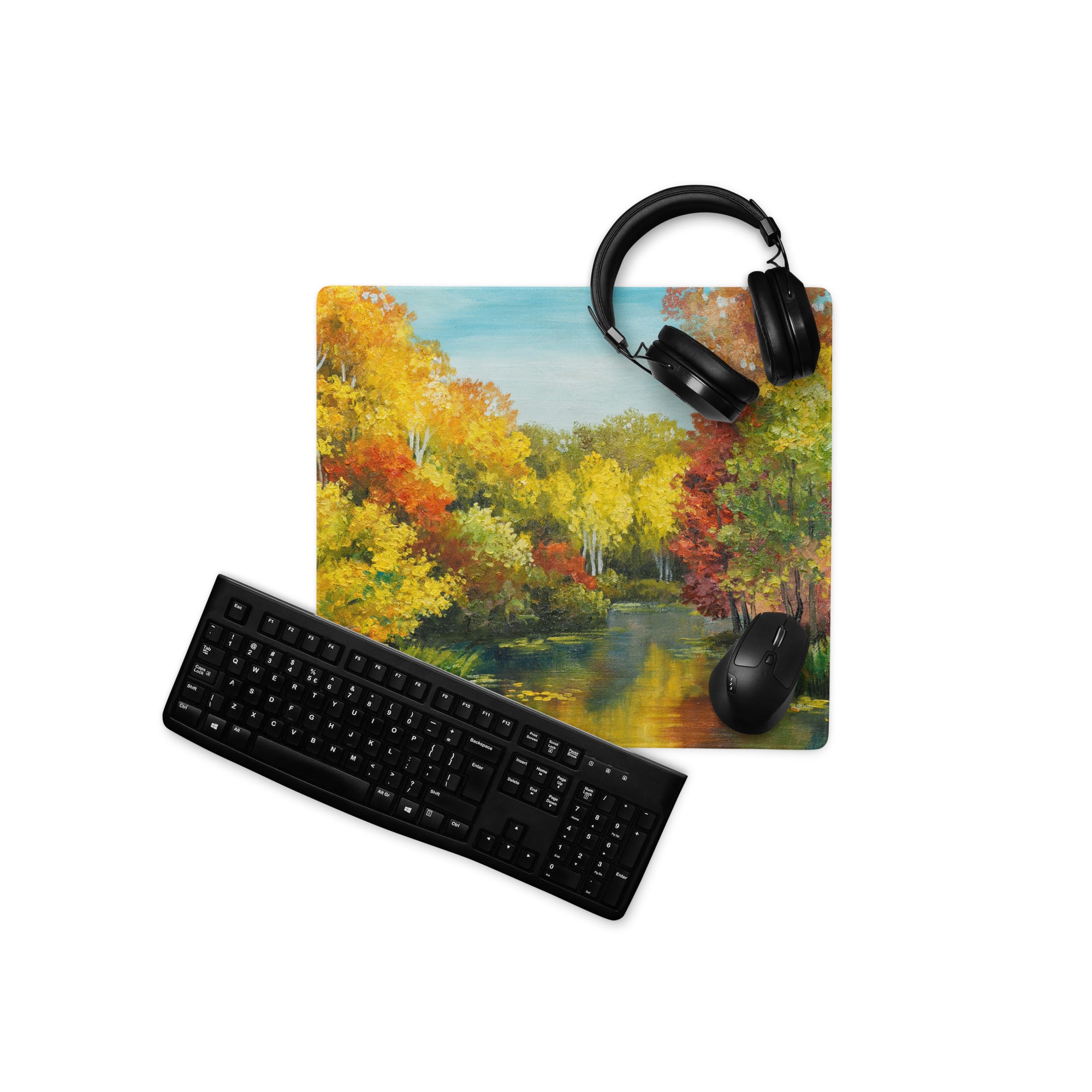 Autumn Forest Impressionist Mouse Pad - Autumn Forest Scene Orange Yellow Red Desk Impressionist Vibrant Mood Oil