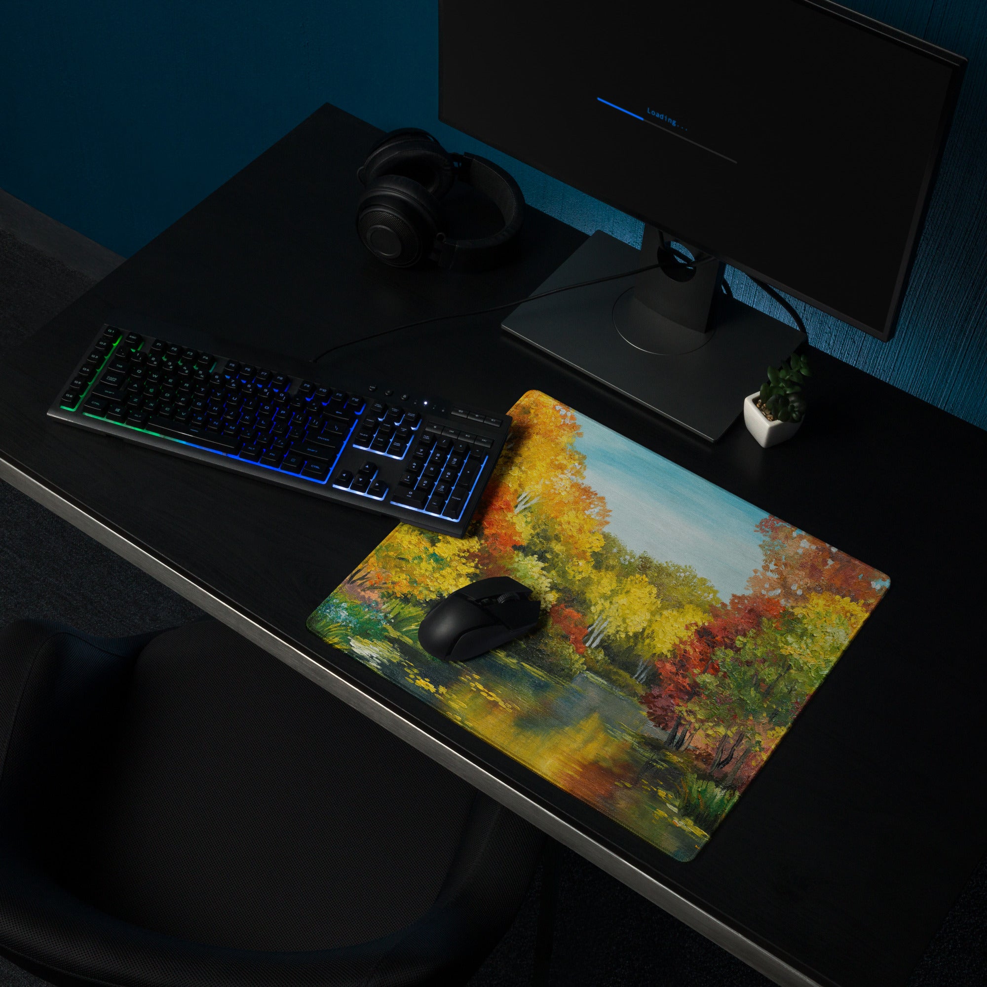 Autumn Forest Impressionist Mouse Pad - Autumn Forest Scene Orange Yellow Red Desk Impressionist Vibrant Mood Oil