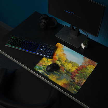 Autumn Forest Impressionist Mouse Pad - Autumn Forest Scene Orange Yellow Red Desk Impressionist Vibrant Mood Oil