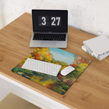 Autumn Forest Impressionist Mouse Pad - Autumn Forest Scene Orange Yellow Red Desk Impressionist Vibrant Mood Oil