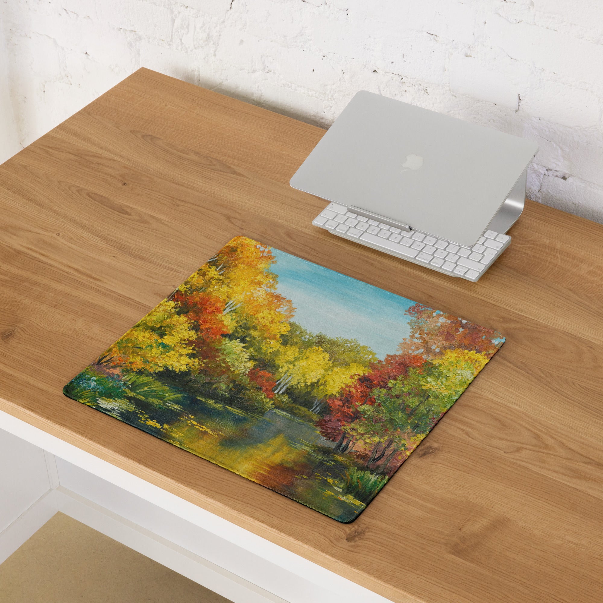 Autumn Forest Impressionist Mouse Pad - Autumn Forest Scene Orange Yellow Red Desk Impressionist Vibrant Mood Oil
