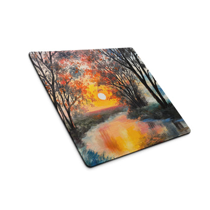 Sunset Forest Glow Desk Pad - Forest Sunset Orange Desk Impressionist Warm Dramatic Gallery Desk Setup Oil Painting