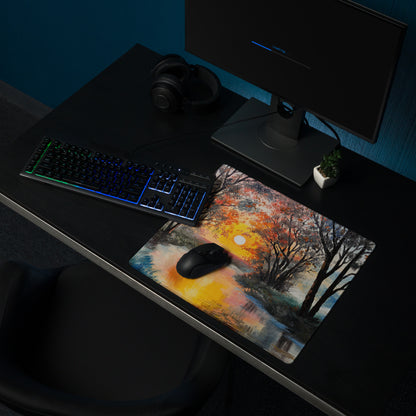Sunset Forest Glow Desk Pad - Forest Sunset Orange Desk Impressionist Warm Dramatic Gallery Desk Setup Oil Painting