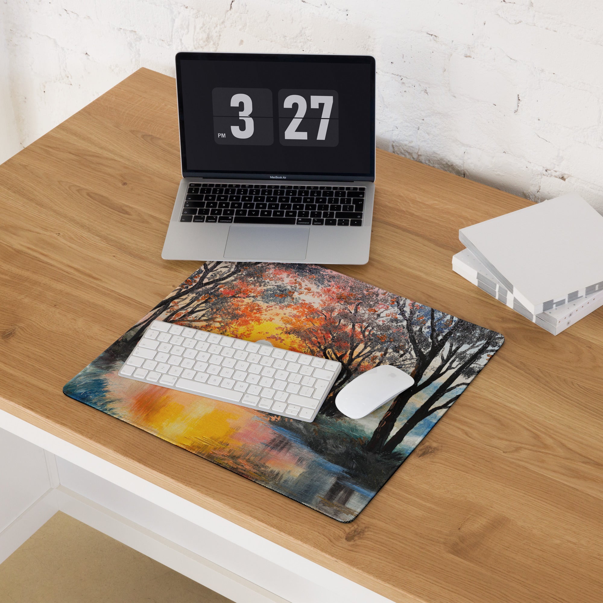 Sunset Forest Glow Desk Pad - Forest Sunset Orange Desk Impressionist Warm Dramatic Gallery Desk Setup Oil Painting
