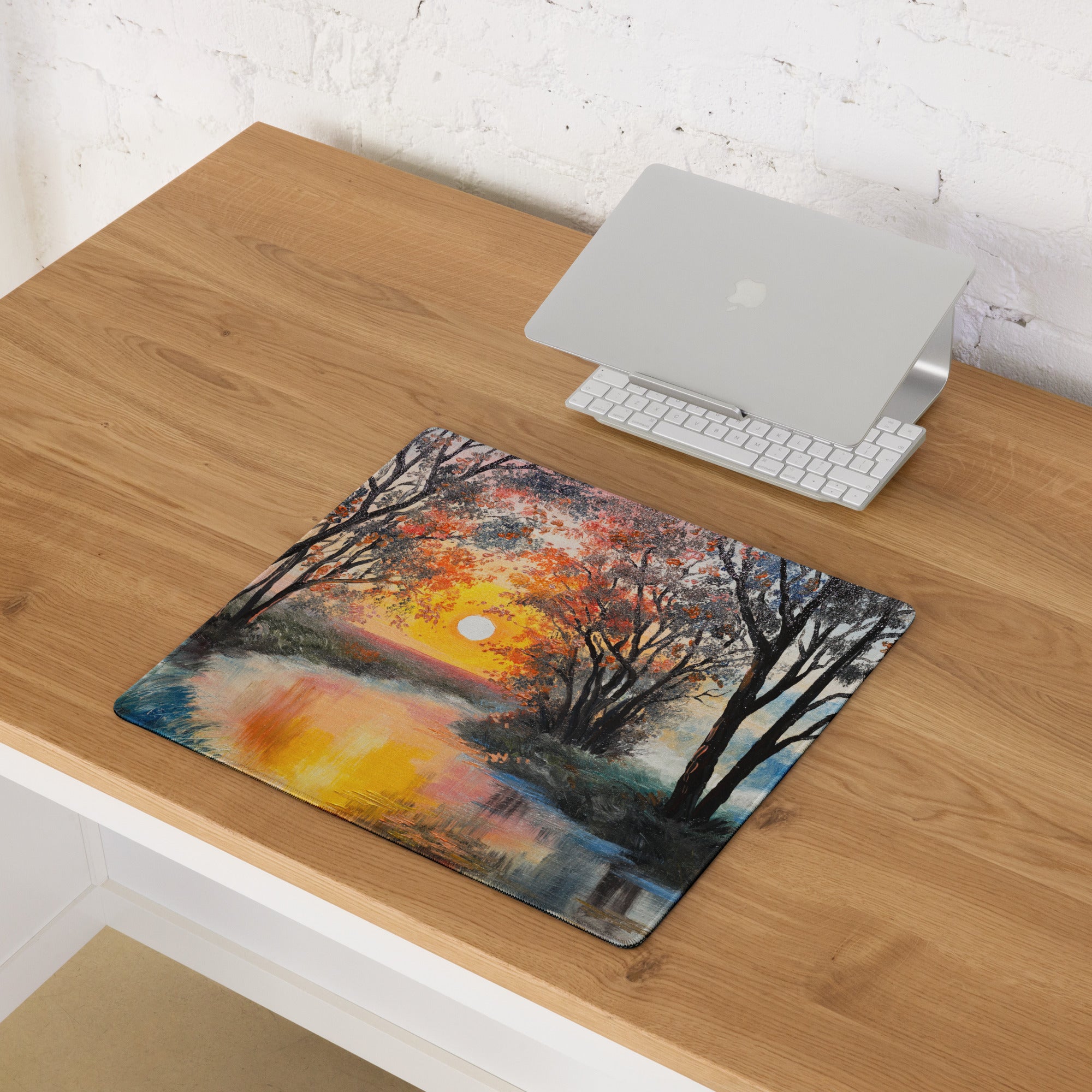 Sunset Forest Glow Desk Pad - Forest Sunset Orange Desk Impressionist Warm Dramatic Gallery Desk Setup Oil Painting