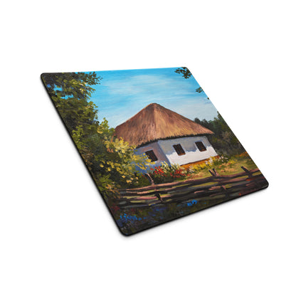Thatched Roof Village Mouse Pad - Thatched Village Cottage Blue Sky Desk Impressionist Calm Rustic Desk Office Oil