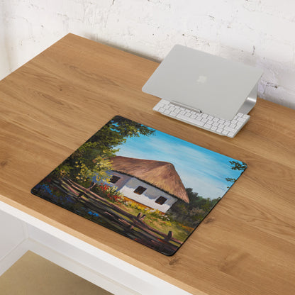 Thatched Roof Village Mouse Pad - Thatched Village Cottage Blue Sky Desk Impressionist Calm Rustic Desk Office Oil