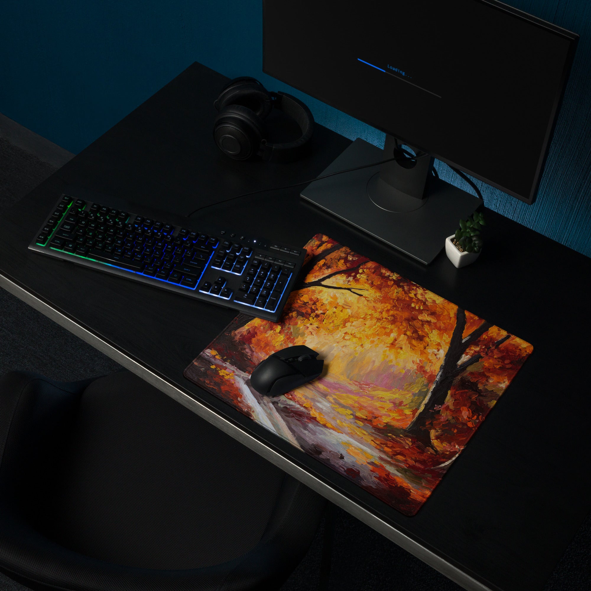 Autumn Ember Abstract Pad - Mouse Pad Autumn Orange Black Desk Office Abstract - Cozy Modern Rustic Gaming Desk Oil