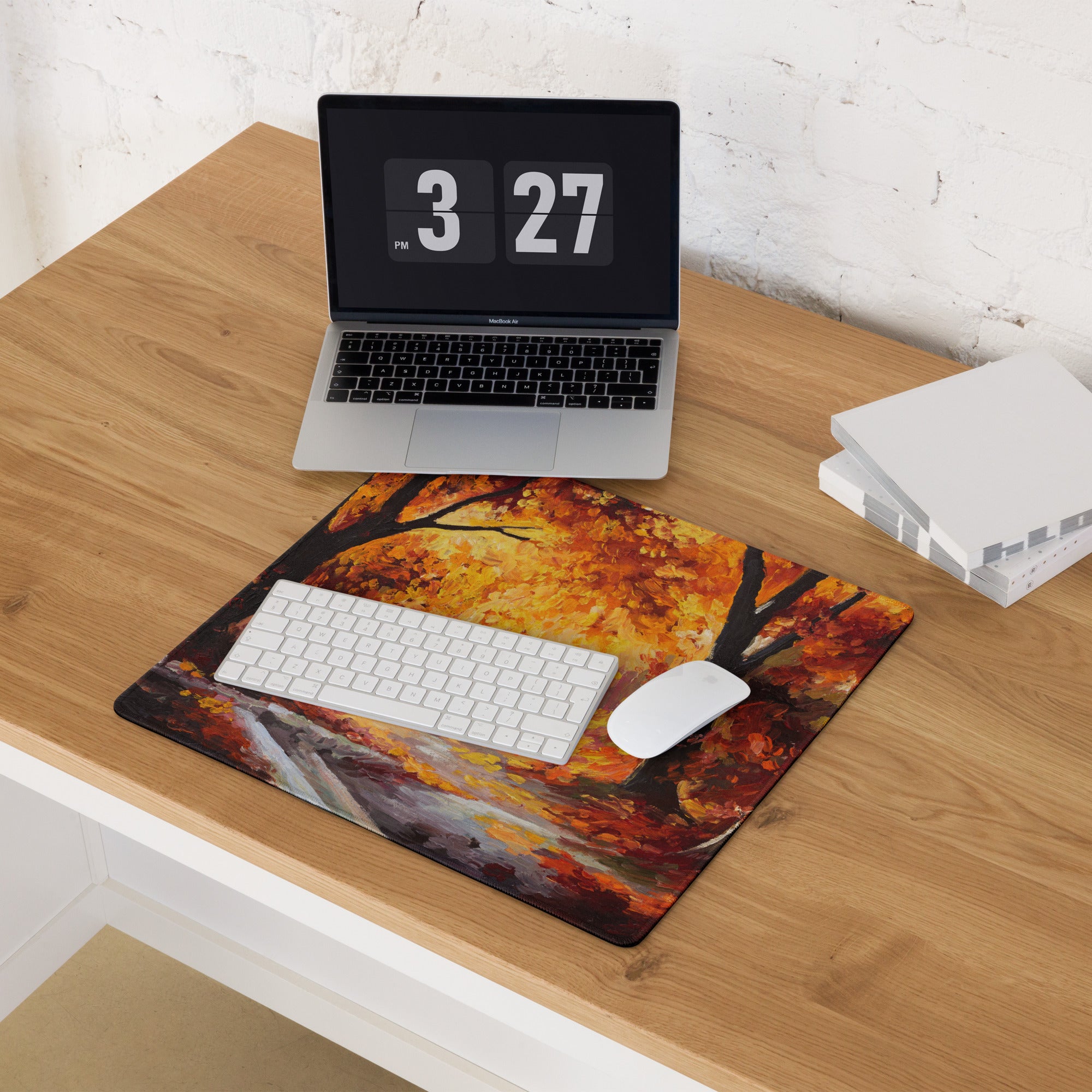 Autumn Ember Abstract Pad - Mouse Pad Autumn Orange Black Desk Office Abstract - Cozy Modern Rustic Gaming Desk Oil