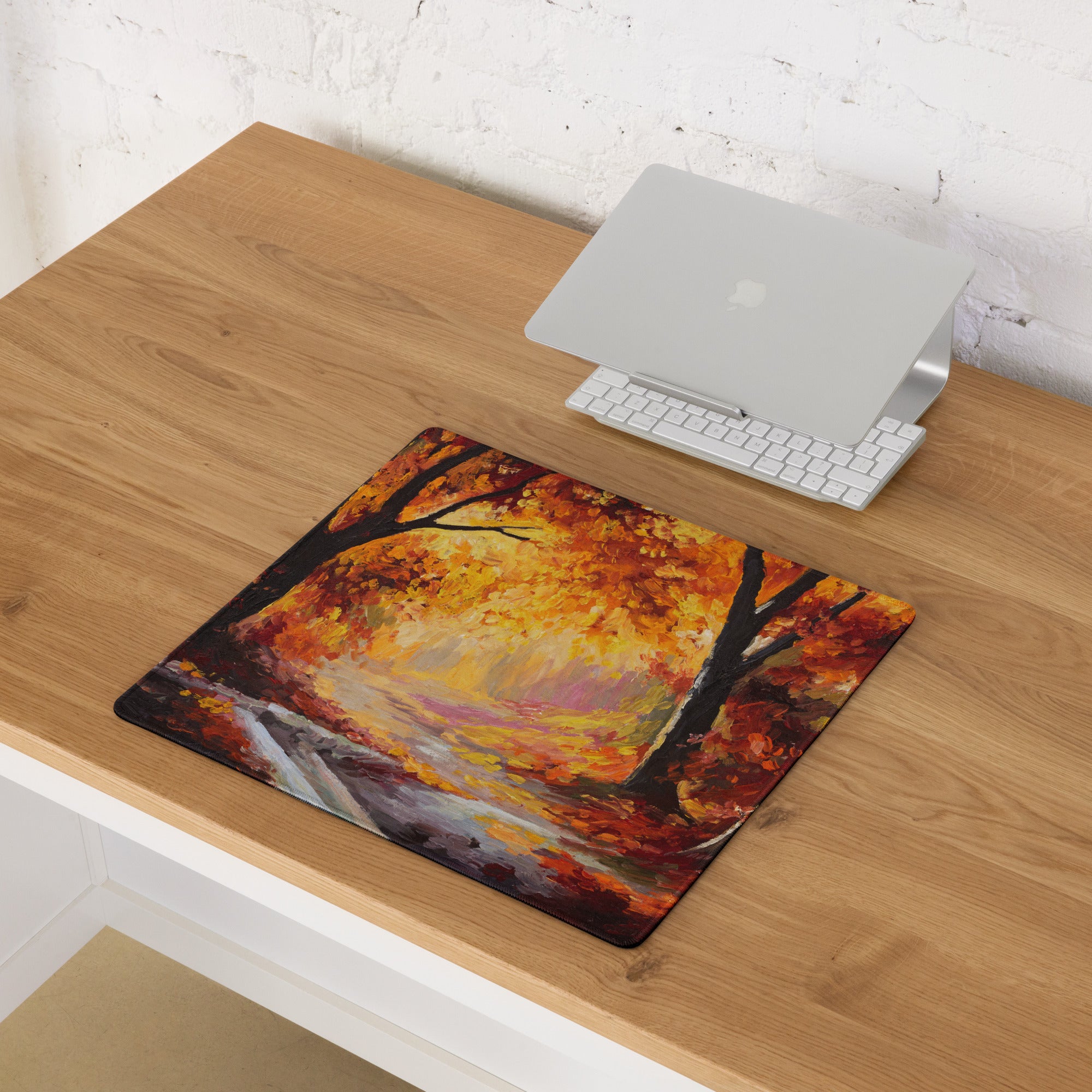 Autumn Ember Abstract Pad - Mouse Pad Autumn Orange Black Desk Office Abstract - Cozy Modern Rustic Gaming Desk Oil