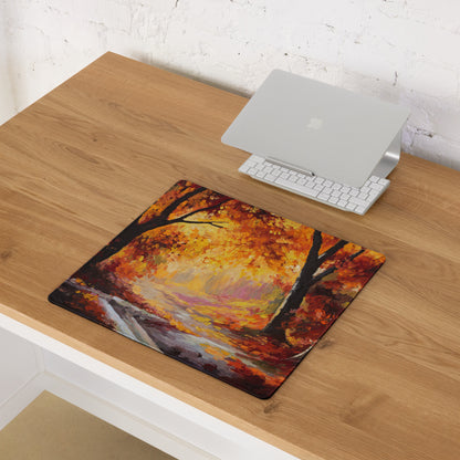 Autumn Ember Abstract Pad - Mouse Pad Autumn Orange Black Desk Office Abstract - Cozy Modern Rustic Gaming Desk Oil
