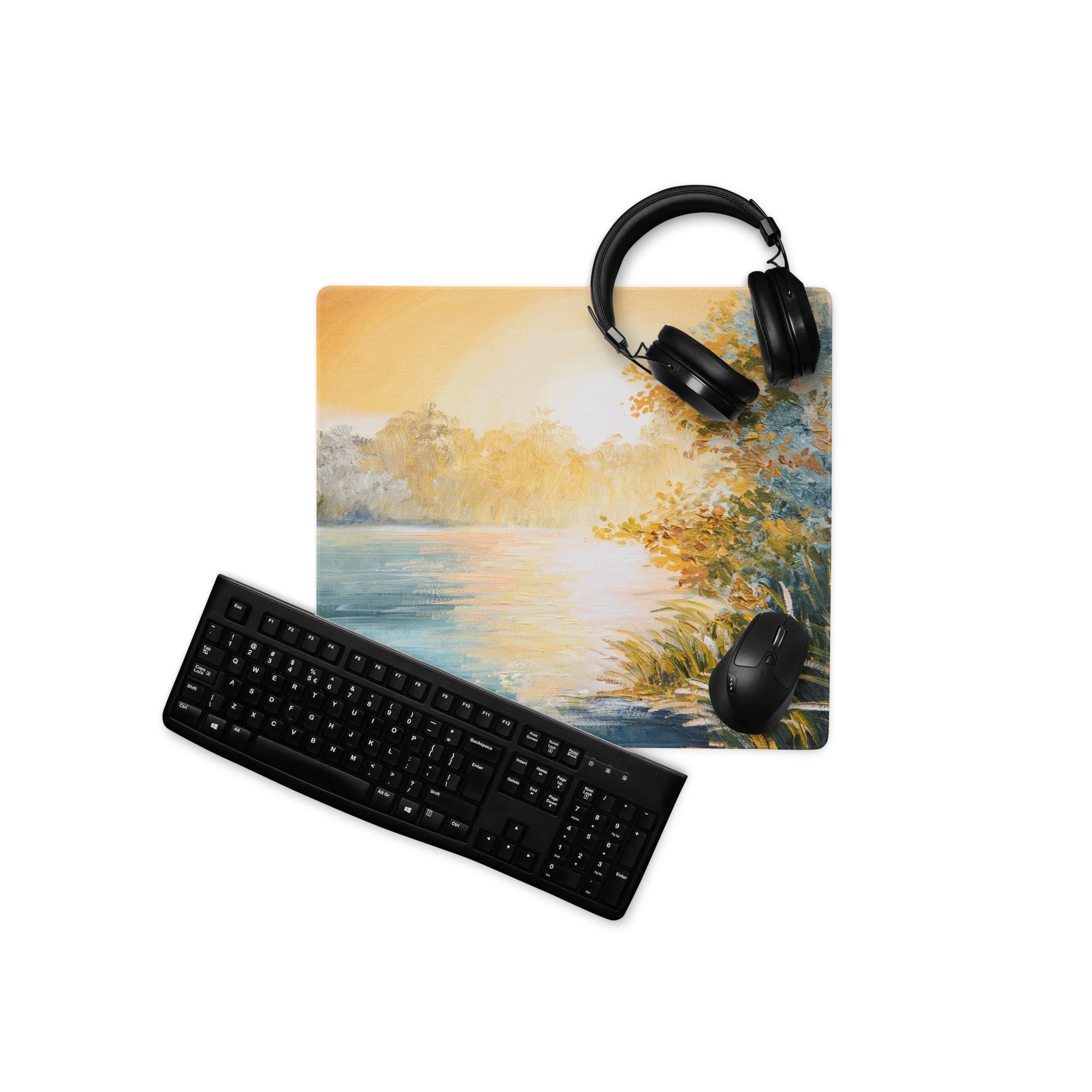 Sunset Landscape Impressionist Mouse Pad - Landscape Sunset Orange Blue Desk | Calm Mood; Modern Desk Decor; Oil Art