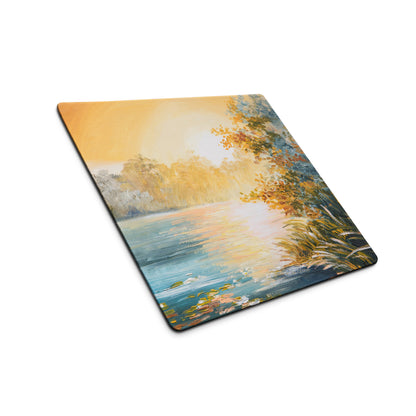Sunset Landscape Impressionist Mouse Pad - Landscape Sunset Orange Blue Desk | Calm Mood; Modern Desk Decor; Oil Art