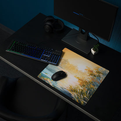 Sunset Landscape Impressionist Mouse Pad - Landscape Sunset Orange Blue Desk | Calm Mood; Modern Desk Decor; Oil Art