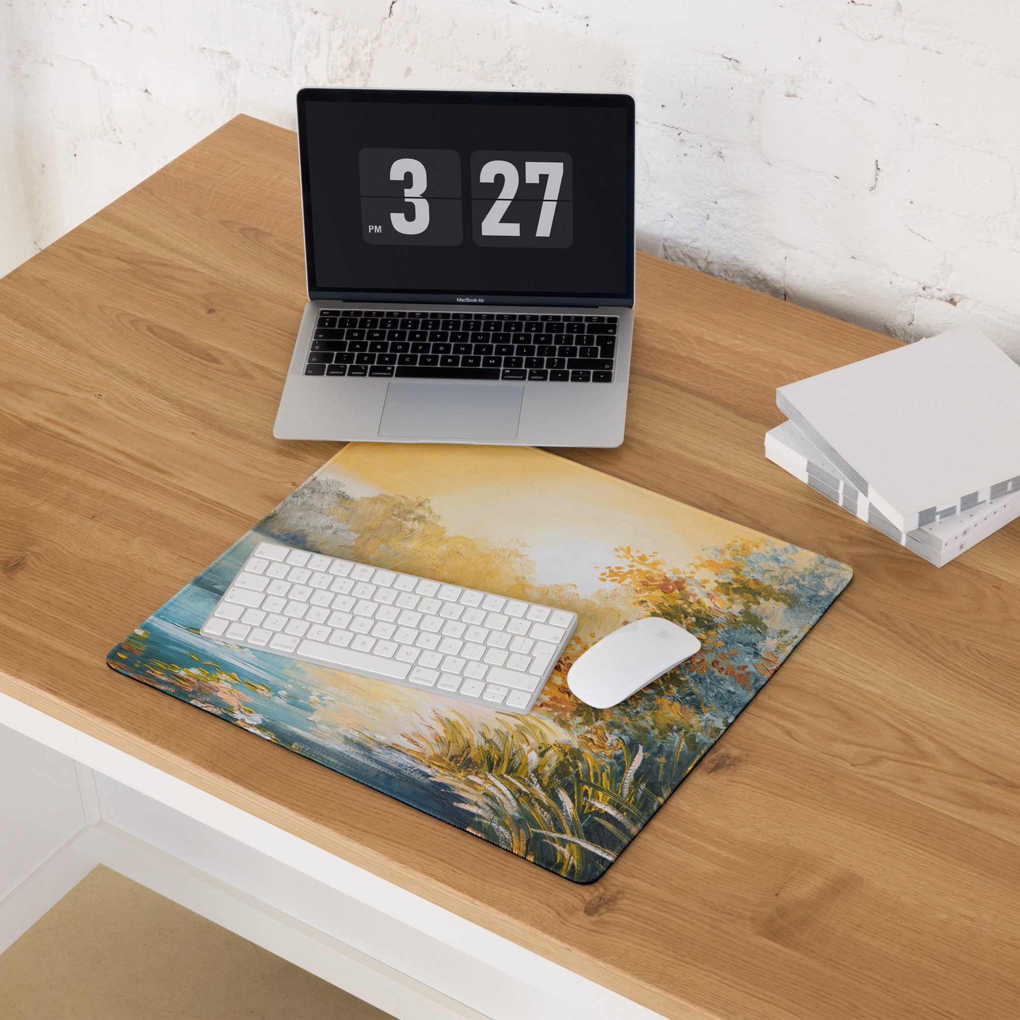Sunset Landscape Impressionist Mouse Pad - Landscape Sunset Orange Blue Desk | Calm Mood; Modern Desk Decor; Oil Art