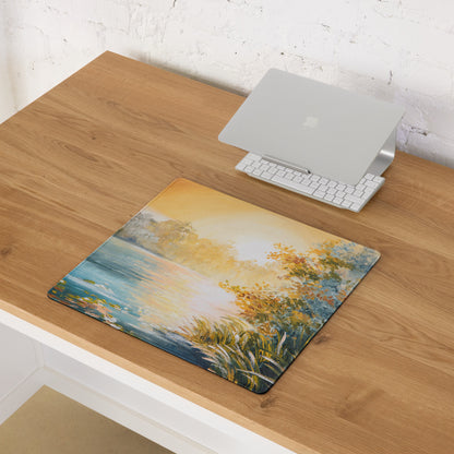 Sunset Landscape Impressionist Mouse Pad - Landscape Sunset Orange Blue Desk | Calm Mood; Modern Desk Decor; Oil Art
