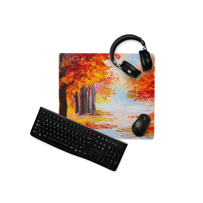 Autumn Landscape Gaming Mouse Pad - Autumn Orange Red Desk Impressionist Oil Warm Cozy Mood Contemporary Office Non Slip