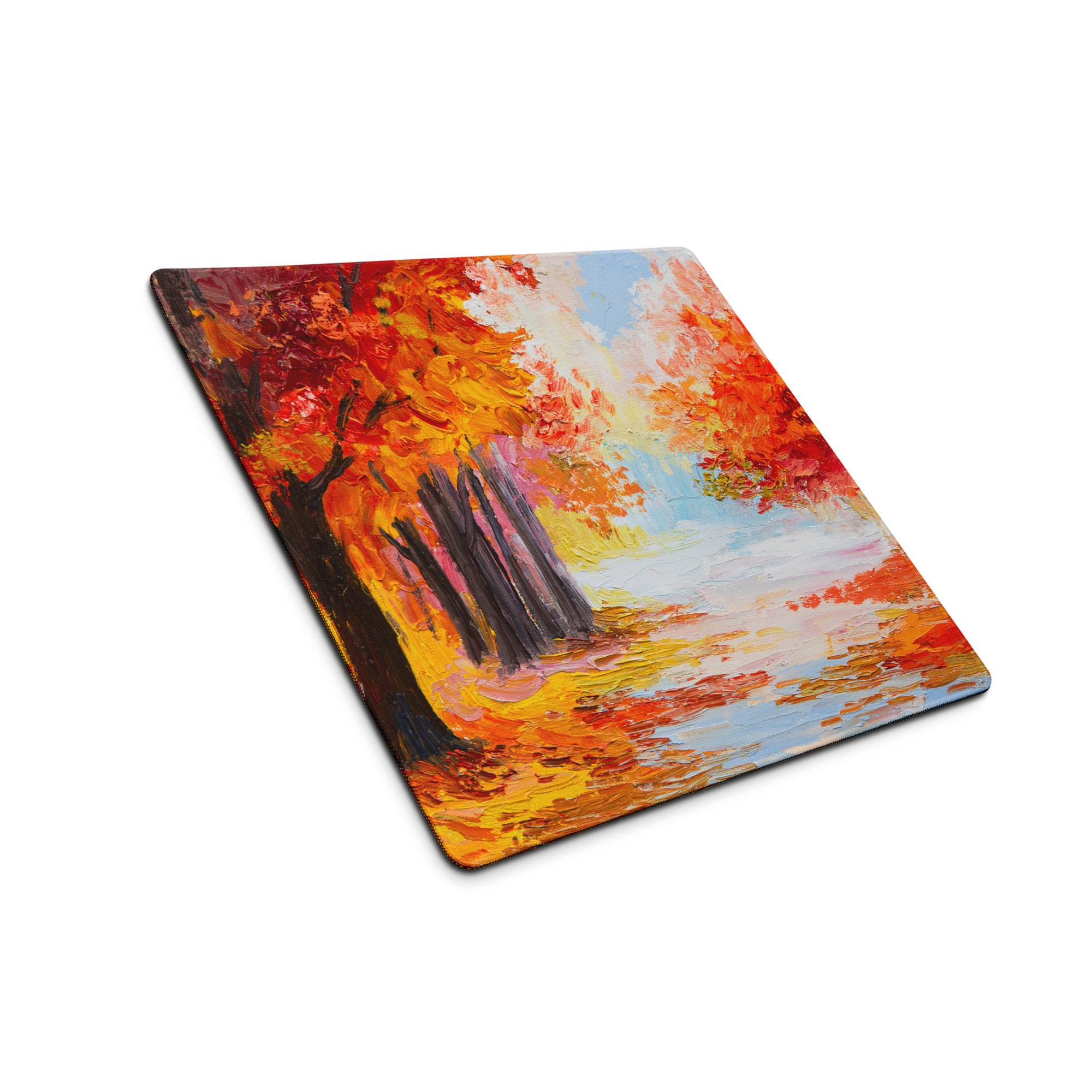 Autumn Landscape Gaming Mouse Pad - Autumn Orange Red Desk Impressionist Oil Warm Cozy Mood Contemporary Office Non Slip