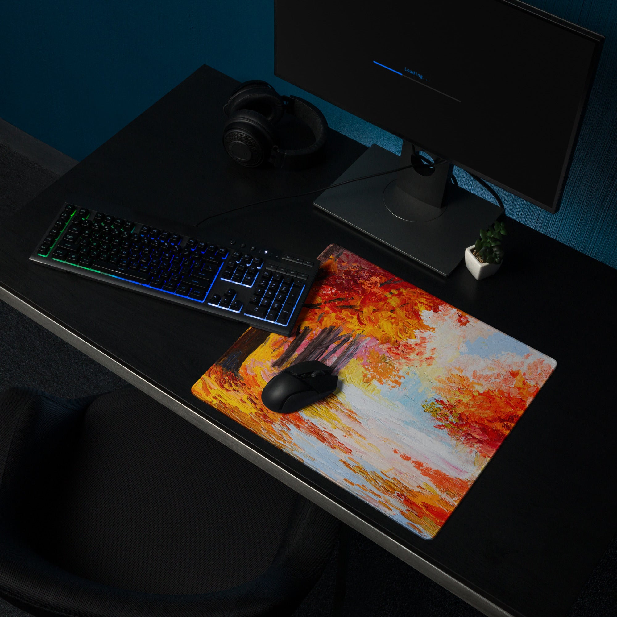 Autumn Landscape Gaming Mouse Pad - Autumn Orange Red Desk Impressionist Oil Warm Cozy Mood Contemporary Office Non Slip