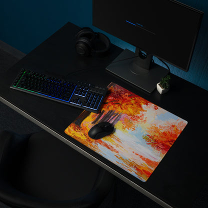 Autumn Landscape Gaming Mouse Pad - Autumn Orange Red Desk Impressionist Oil Warm Cozy Mood Contemporary Office Non Slip