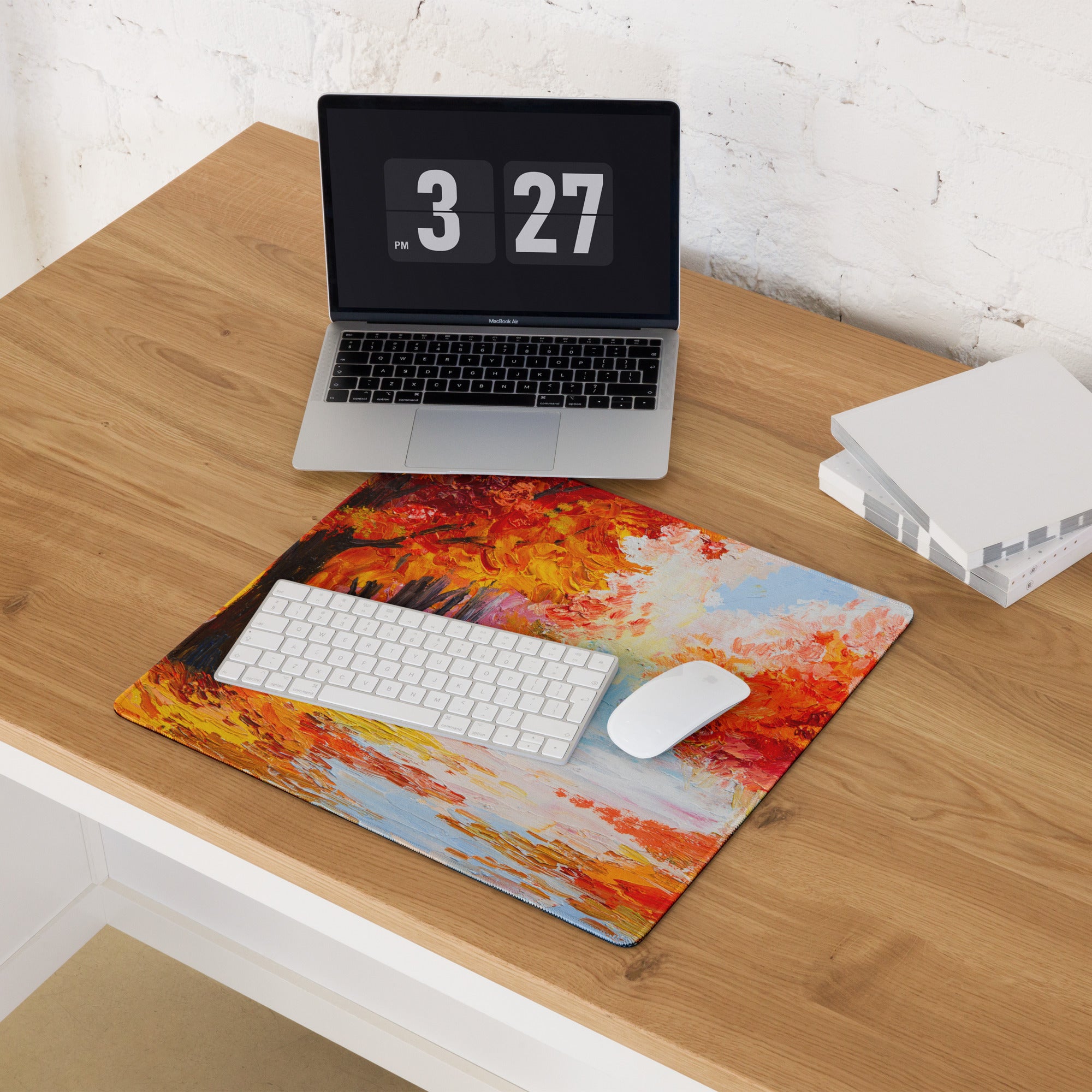 Autumn Landscape Gaming Mouse Pad - Autumn Orange Red Desk Impressionist Oil Warm Cozy Mood Contemporary Office Non Slip