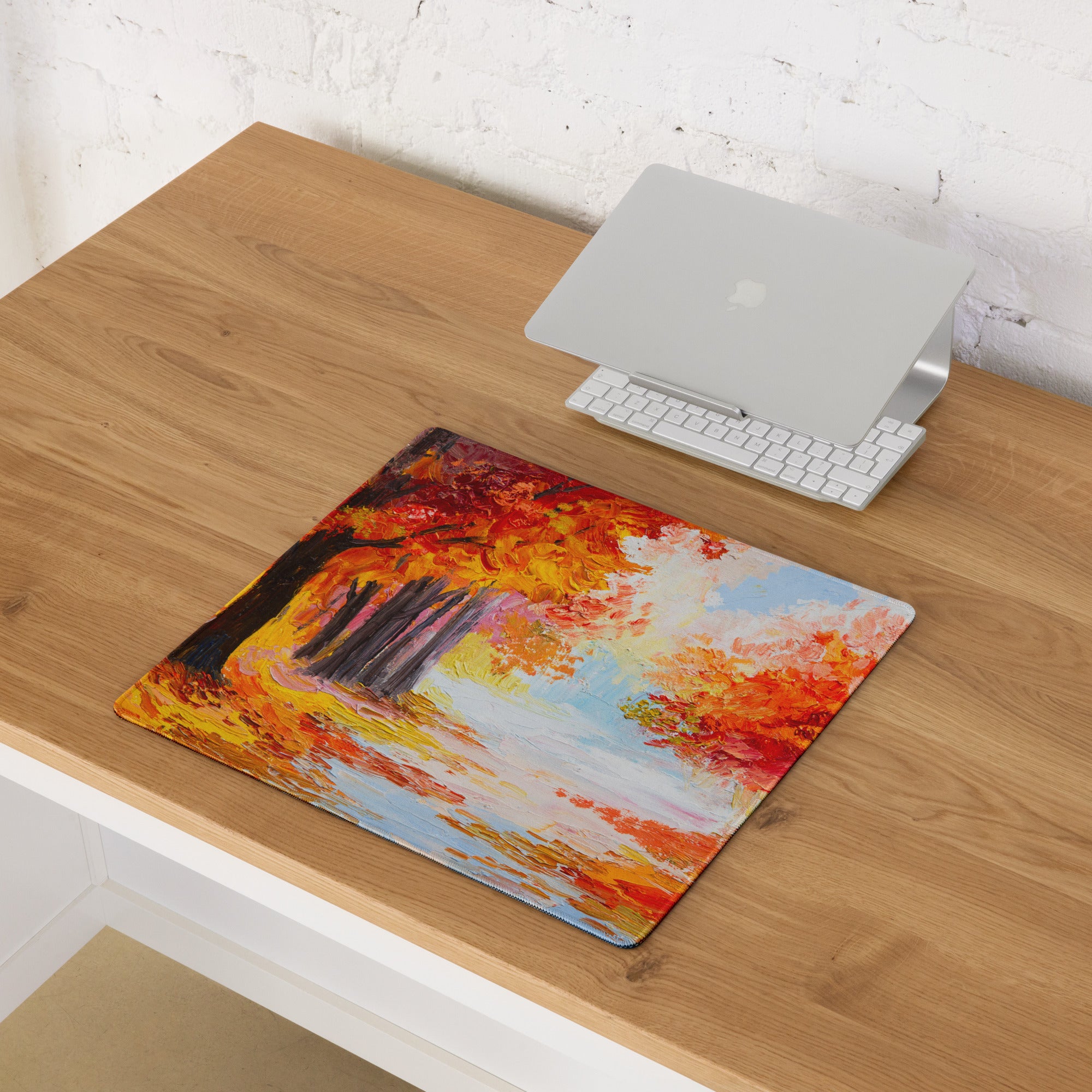 Autumn Landscape Gaming Mouse Pad - Autumn Orange Red Desk Impressionist Oil Warm Cozy Mood Contemporary Office Non Slip
